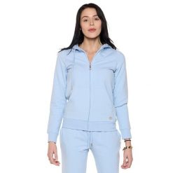 Bluza miękka z kaptur na co dzień na siłownię. Niebieskie bluzy z kapturem damskie LEONE 1947 APPAREL, z bawełny. W wyprzedaży za 134.57 zł.