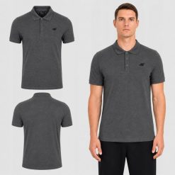 KOSZULKA MĘSKA POLO 4F T-SHIRT SPORTOWY M0770 SS26. Szare koszulki polo męskie 4f, m, z bawełny, bez ramiączek, na fitness i siłownię. Za 89.99 zł.