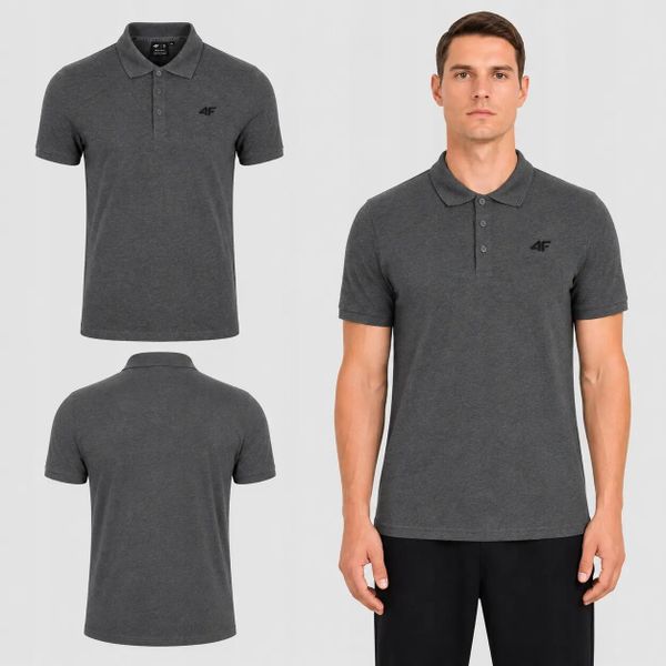 KOSZULKA MĘSKA POLO 4F T-SHIRT SPORTOWY M0770 SS26. Szare koszulki polo męskie 4f, m, z bawełny, bez ramiączek, na fitness i siłownię. Za 89.99 zł.
