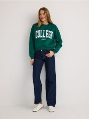 Bluza oversize z nadrukiem - zielony. Zielone bluzy bez kaptura damskie Reserved, l, z bawełny. W wyprzedaży za 49.99 zł.