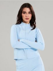 Sportowa rozpinana bluza ze stójką Gym Hard - błękitny. Niebieskie bluzy bez kaptura damskie Sinsay, l. Za 49.99 zł.