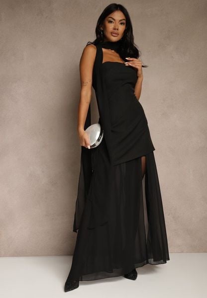 Czarna Wieczorowa Sukienka Bandeau z Dodatkowym Szalem Meridvia. Czarne sukienki damskie Renee, na imprezę, m, bez wzorów, wizytowe, bez kołnierzyka, bez ramiączek, maxi. Za 149.99 zł.