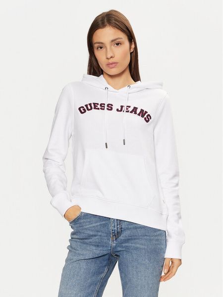 Guess Jeans Bluza W5RQ17 K68I4 Biały Regular Fit. Białe bluzy bez kaptura damskie Guess Jeans, xxl, z bawełny. Za 189.99 zł.