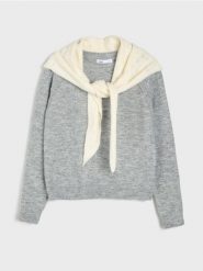 Sweter z kontrastową chustą, z domieszką wełny - szary. Szare swetry klasyczne damskie Sinsay, l, z wełny, bez kołnierzyka. Za 69.99 zł.