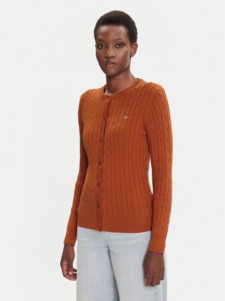 Gant Kardigan 4800103 Brązowy Slim Fit. Brązowe kardigany damskie Gant, m, bez wzorów, z bawełny. Za 449.99 zł.