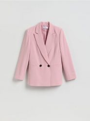 Dwurzędowa marynarka - pastelowy róż. Czerwone marynarki i żakiety damskie Reserved, l, bez wzorów, z tkaniny. Za 229.99 zł.