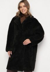 Czarny Dwurzędowy Płaszcz Teddy o Fasonie Oversize Anerre. Czarne płaszcze damskie Born2be, l, bez wzorów, z dzianiny, eleganckie. Za 299.99 zł.