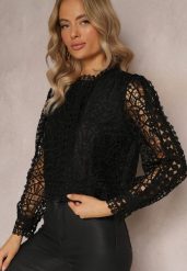 Czarna Bluzka Koronkowa Nohames. Czarne bluzki damskie Renee, m, bez wzorów, z koronki, bez kołnierzyka, bez ramiączek. Za 59.99 zł.