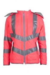 Kurtka puchowa odblaskowa HKM. Czerwone kurtki damskie HKM, l, bez wzorów, z materiału, bez kaptura. Za 335.00 zł.