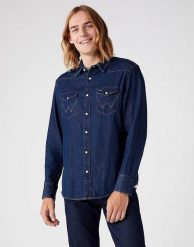 MĘSKA KOSZULA JEANSOWA WRANGLER 27MW NEW W5MSLW301 112130242. Białe koszule męskie Wrangler, m, bez wzorów, z bawełny, bez kołnierzyka, bez ramiączek. Za 169.99 zł.