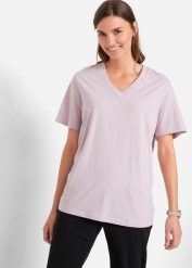 Długi T-shirt (5 szt.). Fioletowe t-shirty damskie bonprix, bez wzorów, bez kołnierzyka. Za 149.99 zł.