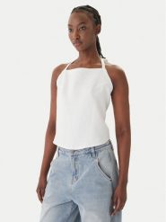 Eleh Top SS260067 Biały Regular Fit. Białe topy damskie Eleh, bez wzorów, ze lnu, bez kołnierzyka. Za 371.99 zł.