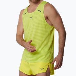 Koszulka do biegania męska Mizuno Tech Light Tank. Żółte t-shirty sportowe męskie Mizuno, m, z materiału, bez ramiączek, do biegania. Za 299.99 zł.
