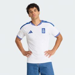 Koszulka podstawowa Grecja 26. Białe t-shirty sportowe męskie Adidas, bez ramiączek, do piłki nożnej, climacool (adidas). Za 439.00 zł.