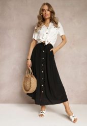 Czarna Rozkloszowana Spódnica Maxi z Gumką w Talii i Kieszeniami Kendrani. Czarne spódniczki damskie Renee, m, bez wzorów, eleganckie, maxi, proste. Za 49.99 zł.
