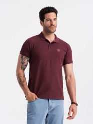 Męska jednokolorowa koszulka polo BASIC z dzianiny pique - bordowa V10. Czerwone koszulki polo męskie Ombre Clothing, m, z aplikacjami, z bawełny, bez ramiączek. W wyprzedaży za 79.99 zł.