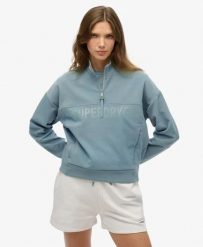 Superdry Bluza Active Tech Logo Relaxed Half Zip Luźny krój. Niebieskie bluzy sportowe damskie Superdry., bez wzorów, z bawełny, bez ramiączek, bez kaptura. Za 330.40 zł.