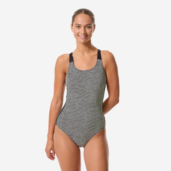 Strój jednoczęściowy do gimnastyki w wodzie/aquabike damski Nabaiji Sofi Sono. Brązowe stroje jednoczęściowe damskie Decathlon, bez wzorów. Za 119.99 zł.