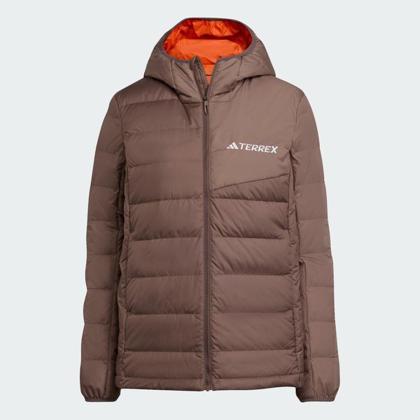 Kurtka z kapturem Terrex Multi Light Down CLIMAWARM. Brązowe kurtki damskie Adidas, xl, bez wzorów, z puchu, z kapturem. W wyprzedaży za 454.30 zł.
