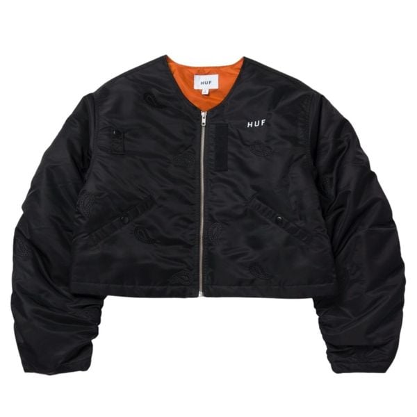 Kurtka turystyczna damska HUF Paisley Satin. Czarne kurtki damskie HUF, z aplikacjami, z nylonu, bez kaptura. Za 537.05 zł.