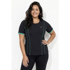 Damskie Bluzka funkcyjna dżersej termiczny okrągły dekolt rękaw 1/2 z recyklingu. Czarne bluzki sportowe damskie Ulla Popken, plus size, z dżerseju, bez kołnierzyka, bez ramiączek. Za 199.99 zł.