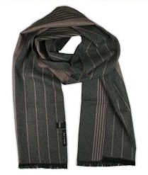 Szalik Dwustronny, Szaro-Beżowy w Paski, Prążki, Jesienno-Zimowy, 100% Wiskoza -ALTIES. Szare szaliki męskie Alties, na jesień, bez wzorów, z bawełny. Za 59.00 zł.