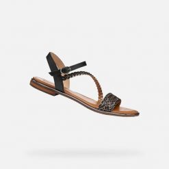 Sandały GEOX D55DQD Czarny. Czarne sandały damskie Geox, bez wzorów, ze skóry, bez obcasa. Za 330.99 zł.