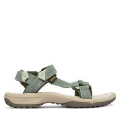 Sandały Teva. Zielone sandały damskie Teva, bez wzorów, bez obcasa, na płaskiej podeszwie. Za 449.99 zł.
