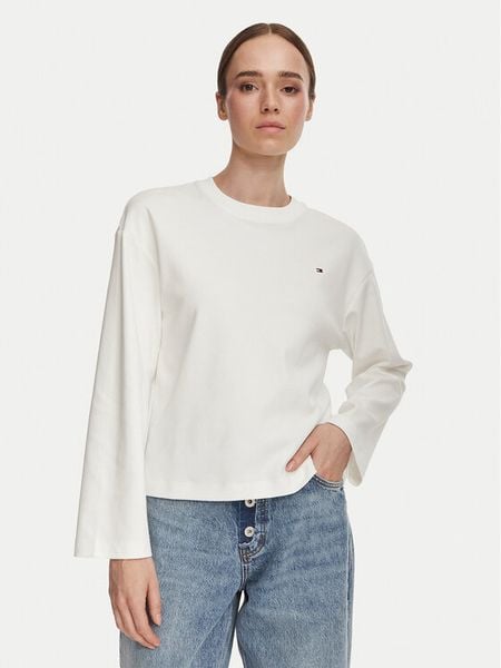 Tommy Hilfiger Bluzka WW0WW51740 Biały Relaxed Fit. Białe bluzki damskie Tommy Hilfiger, m, bez wzorów, z bawełny, bez kołnierzyka, bez ramiączek. Za 289.99 zł.