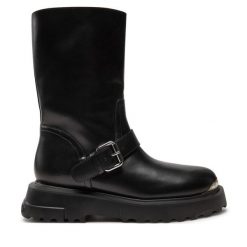 Botki LOVE MOSCHINO. Czarne botki damskie Love Moschino, bez obcasa, na płaskiej podeszwie, bez zapięcia. Za 639.99 zł.