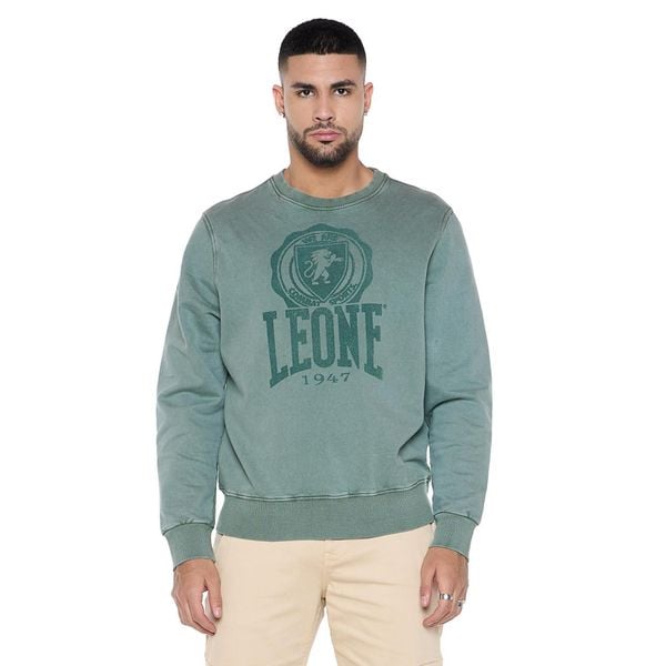 Bluza z bawełna z ściągacze na co dzień na siłownię. Zielone bluzy bez kaptura męskie LEONE 1947 APPAREL, bez wzorów, z bawełny, sportowe, bez kołnierzyka, bez ramiączek. W wyprzedaży za 157.01 zł.