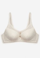 Jasnobeżowy Koronkowy Biustonosz Typu Full Cup z Metalowymi Klamerkami i Cyrkoniami Mulani. Brązowe biustonosze Renee, bez wzorów, z koronki. Za 34.99 zł.