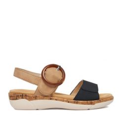 Sandały Remonte. Brązowe sandały damskie Remonte, bez wzorów, bez obcasa, na płaskiej podeszwie. Za 349.99 zł.