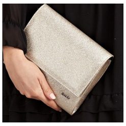 Kopertówka wizytowa złota Rovicky - biały. Białe torebki wieczorowe ROVICKY, bez wzorów, ze skóry, eleganckie, bez kołnierzyka, bez ramiączek. Za 54.99 zł.