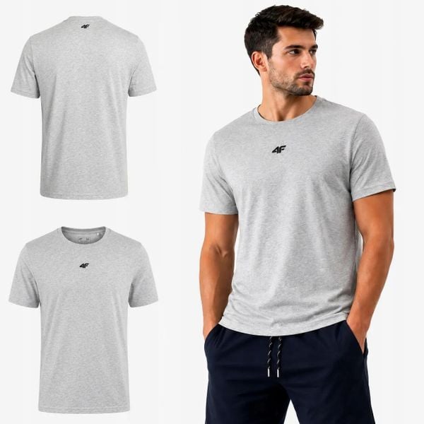 KOSZULKA MĘSKA 4F T-SHIRT NA CO DZIEŃ KOLEKCJA LIMITOWANA M3947 SS26. Szare t-shirty męskie 4f, m, bez wzorów, z bawełny, bez kołnierzyka. Za 39.93 zł.