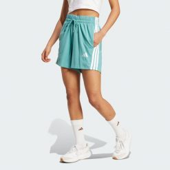 Szorty Essentials 3-Stripes Cotton. Białe spodenki sportowe damskie Adidas, bez wzorów, z bawełny, sportowe. Za 129.00 zł.