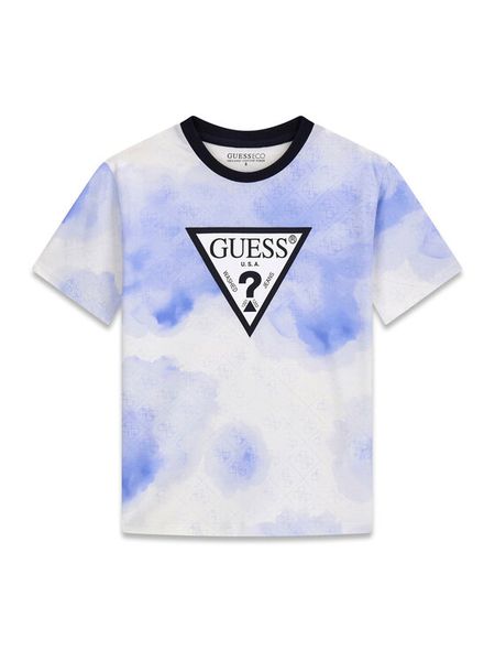 Guess T-Shirt L6RI03 K8HM4 Błękitny Regular Fit. Niebieskie t-shirty chłopięce Guess, z aplikacjami, z bawełny, bez ramiączek. Za 129.99 zł.