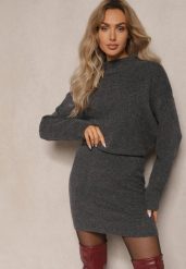 Ciemnoszara Prosta Spódnica z Dzianiny z Domieszką Wełny z Gumką w Talii Parilae. Szare spódniczki damskie Renee, bez wzorów, z dzianiny, eleganckie, mini, koszulowe. Za 99.99 zł.
