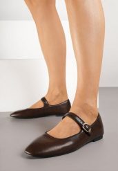 Brązowe Balerinki Vices ze Skórzaną Wkładką i Paskiem Vikiseme. Brązowe baleriny damskie Born2be, bez wzorów, bez obcasa. Za 54.99 zł.