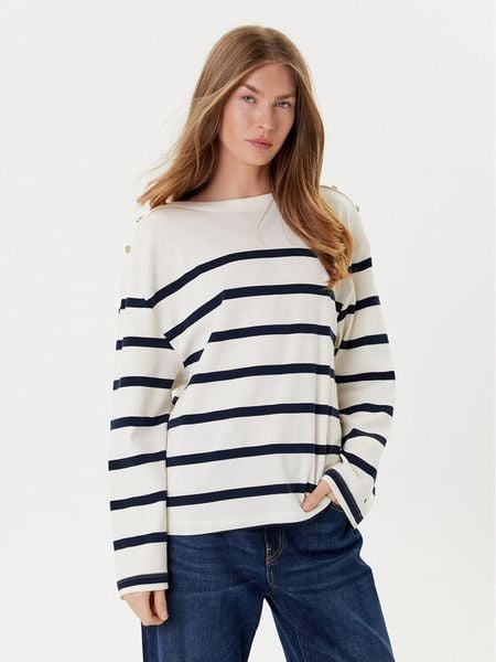 Tommy Hilfiger Bluzka Gold Button WW0WW45760 Écru Relaxed Fit. Bluzki damskie Tommy Hilfiger, m, bez wzorów, z bawełny, bez ramiączek. Za 209.99 zł.