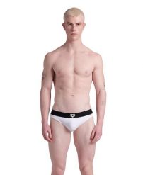 Kąpielówki męskie slipy Arena Bicolore Elastic Brief. Białe kąpielówki męskie Arena, l, bez wzorów, z materiału, na fitness i siłownię. Za 31.98 zł.