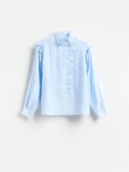 Koszula z lyocellem - jasnoniebieski. Niebieskie koszule damskie Reserved, l, bez wzorów, z lyocellu, bez kołnierzyka, bez ramiączek. Za 149.99 zł.
