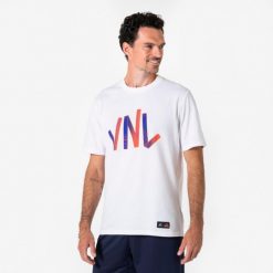 Koszulka siatkarska oficjalna VNL Kipsta. Białe t-shirty damskie KIPSTA, s, bez wzorów, z bawełny, bez kołnierzyka. Za 89.99 zł.