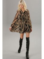 Aniston Bluzka w kolorze jasnobrązowo-beżowo-czarnym rozmiar: 40. Brązowe bluzki damskie Aniston, bez wzorów, bez kołnierzyka, bez ramiączek. Za 95.99 zł.