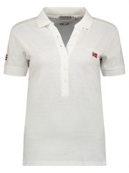 Geographical Norway Koszulka polo "Kelly" w kolorze białym rozmiar: XXL. Białe bluzki damskie Geographical Norway, xxl, bez wzorów, z bawełny, bez kołnierzyka, bez ramiączek. Za 57.06 zł.