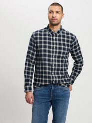 Cross Jeans Koszula - Regular fit - w kolorze granatowo-białym rozmiar: L. Niebieskie koszule męskie Cross Jeans, l, bez wzorów, z bawełny, bez kołnierzyka, bez ramiączek. Za 96.60 zł.