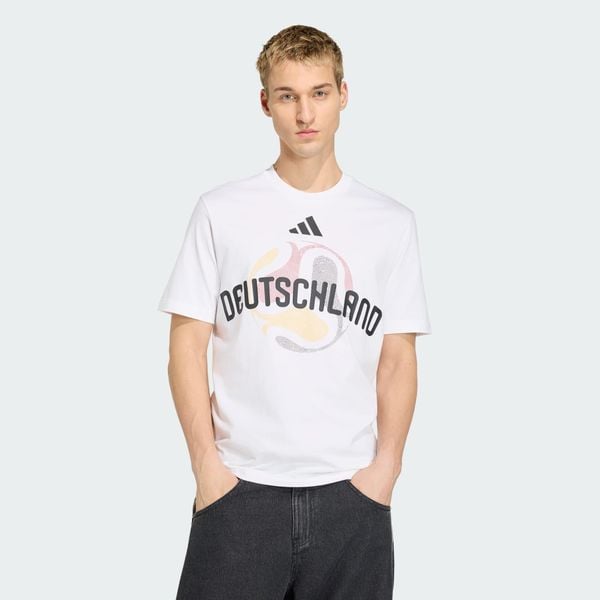 Koszulka Mistrzostwa Świata FIFA 26 Niemcy. Białe t-shirty sportowe męskie Adidas, m, z bawełny, bez ramiączek, do piłki nożnej. Za 129.00 zł.