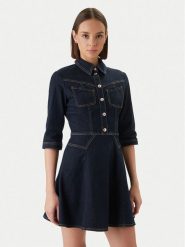 Morgan Sukienka jeansowa 261-REXAS Granatowy Regular Fit. Niebieskie sukienki damskie Morgan, bez wzorów, z bawełny, bez kołnierzyka, bez ramiączek. Za 399.99 zł.