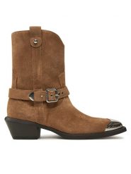PINKO Kowbojki Tex 08 SD0197P002 Brązowy. Brązowe botki damskie Pinko, ze skóry, bez obcasa, na płaskiej podeszwie, bez zapięcia. Za 2,049.00 zł.