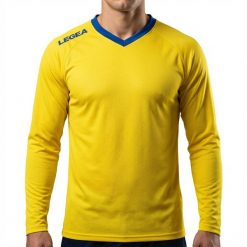 Męska Koszulka Piłkarska Monaco ML Długi Rękaw Żółto-Niebieska. Niebieskie t-shirty sportowe męskie Legea, m, z bawełny, bez ramiączek, do biegania. Za 52.00 zł.